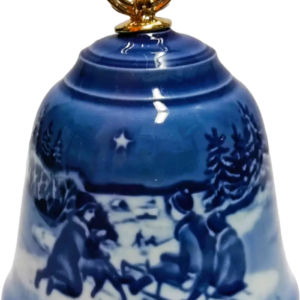 Campanella di Natale 2014 Bing & Grøndahl - Giro in Slitta sulla Neve - Jørgen Nielsen - Bianco; Blu; Oro