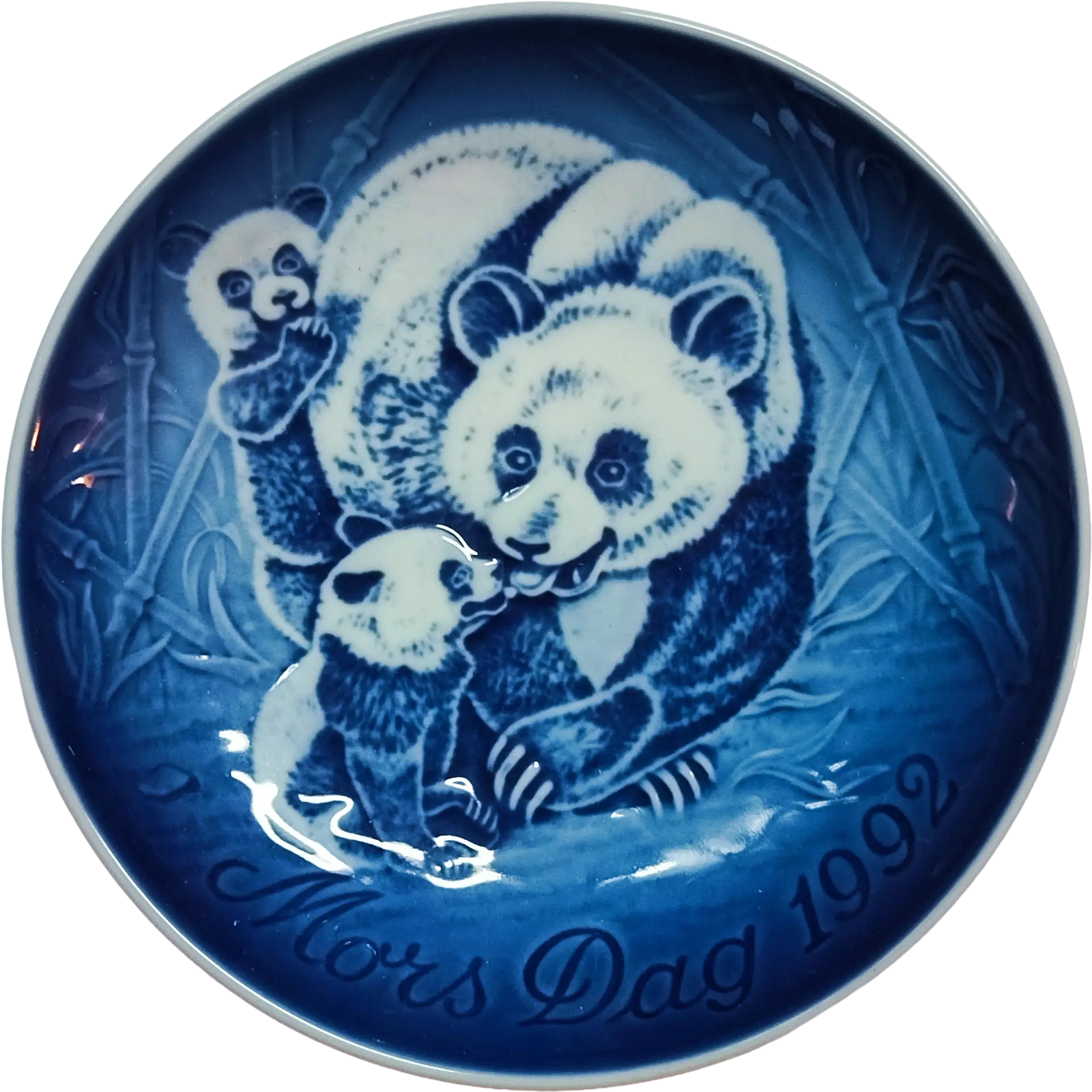 Piatto della Mamma 1992 Bing & Grøndahl - 15 cm - Panca con Cuccioli - Leif Ragn Jensen - Blu; Bianco