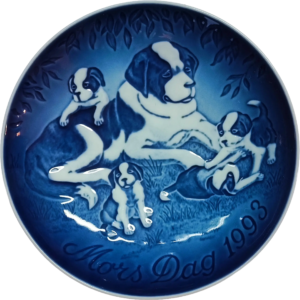 Piatto della Mamma 1993 Bing & Grøndahl - 15 cm - Il Cane San Bernardo e i suoi Cuccioli - Allan Therkelsen - Blu; Bianco
