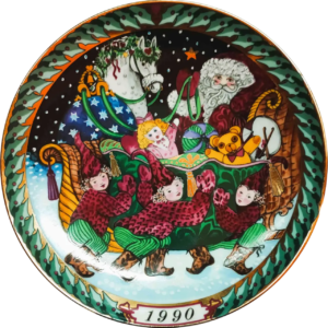 Il Piatto di Santa Claus 1990 Bing & Grøndahl - 20 cm - La Slitta di Santa Claus - Hans Henrik Hansen - Multicolore; Oro