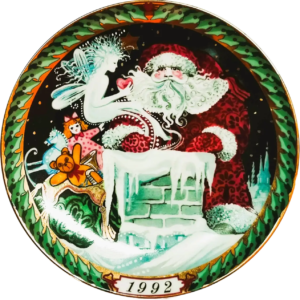 Il Piatto di Santa Claus 1992 Bing & Grøndahl - 20 cm - L'arrivo di Santa Claus - Hans Henrik Hansen - Multicolore; Oro