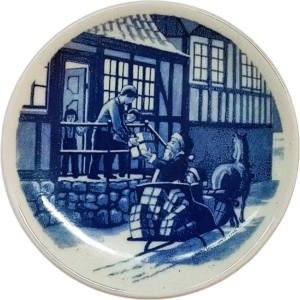 Placchetta di Natale 2000 Bing & Grøndahl - 8 cm - Babbo Natale sulla sua slitta - Jørgen Nielsen - Blu; Bianco