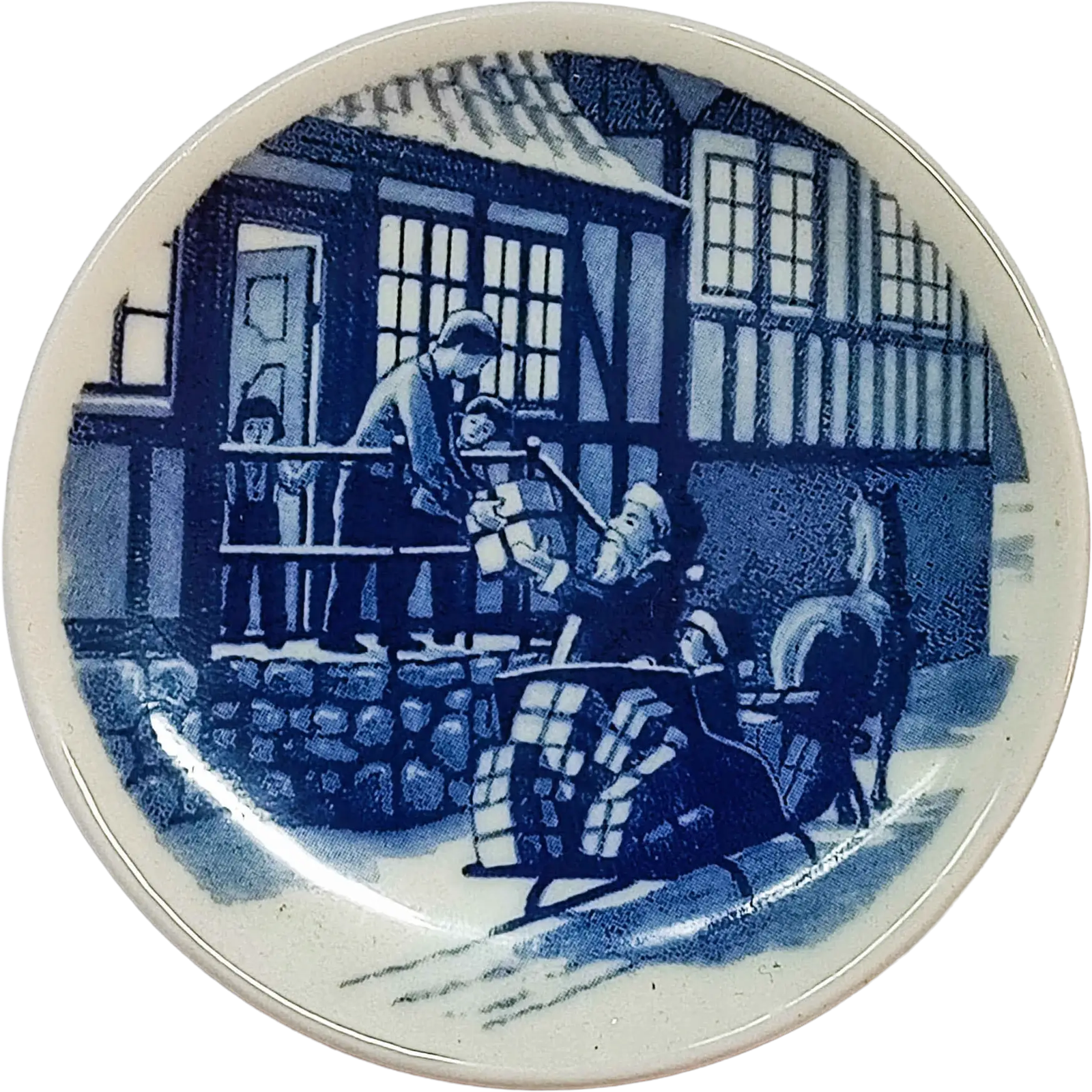 Placchetta di Natale 2000 Bing & Grøndahl - 8 cm - Babbo Natale sulla sua slitta - Jørgen Nielsen - Blu; Bianco