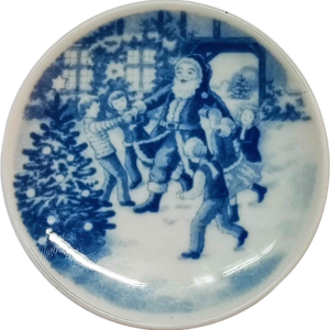 Placchetta di Natale 2006 Bing & Grøndahl - 8 cm - Ballando con Babbo Natale - Jørgen Nielsen - Blu; Bianco