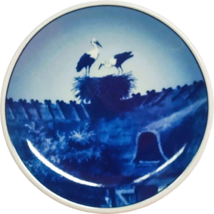 Placchetta Serie 2010  n. 049 - Royal Copenhagen di 8 cm - Nido di Cicogna - Kai Lange - Blu; Bianco