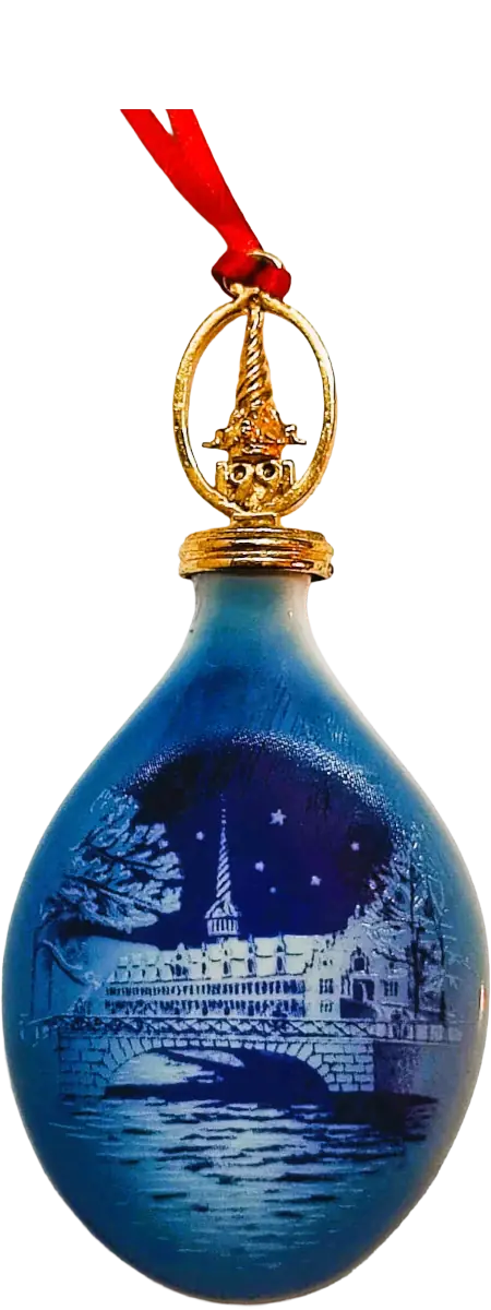 Goccia di Natale 1991 Bing & Grøndahl - La Borsa di Copenhagen a Natale - Edvard Jensen - Bianco; Blu; Oro
