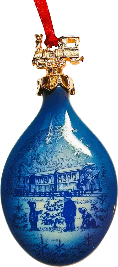 Goccia di Natale 2004 Royal Copenhagen - Treno di Natale - Sven Vestergaard - Bianco; Blu; Oro