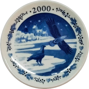 Placchetta di Natale 2000 Royal Copenhagen - 8 cm - Fiordo di Karrebæk - - - Blu; Bianco
