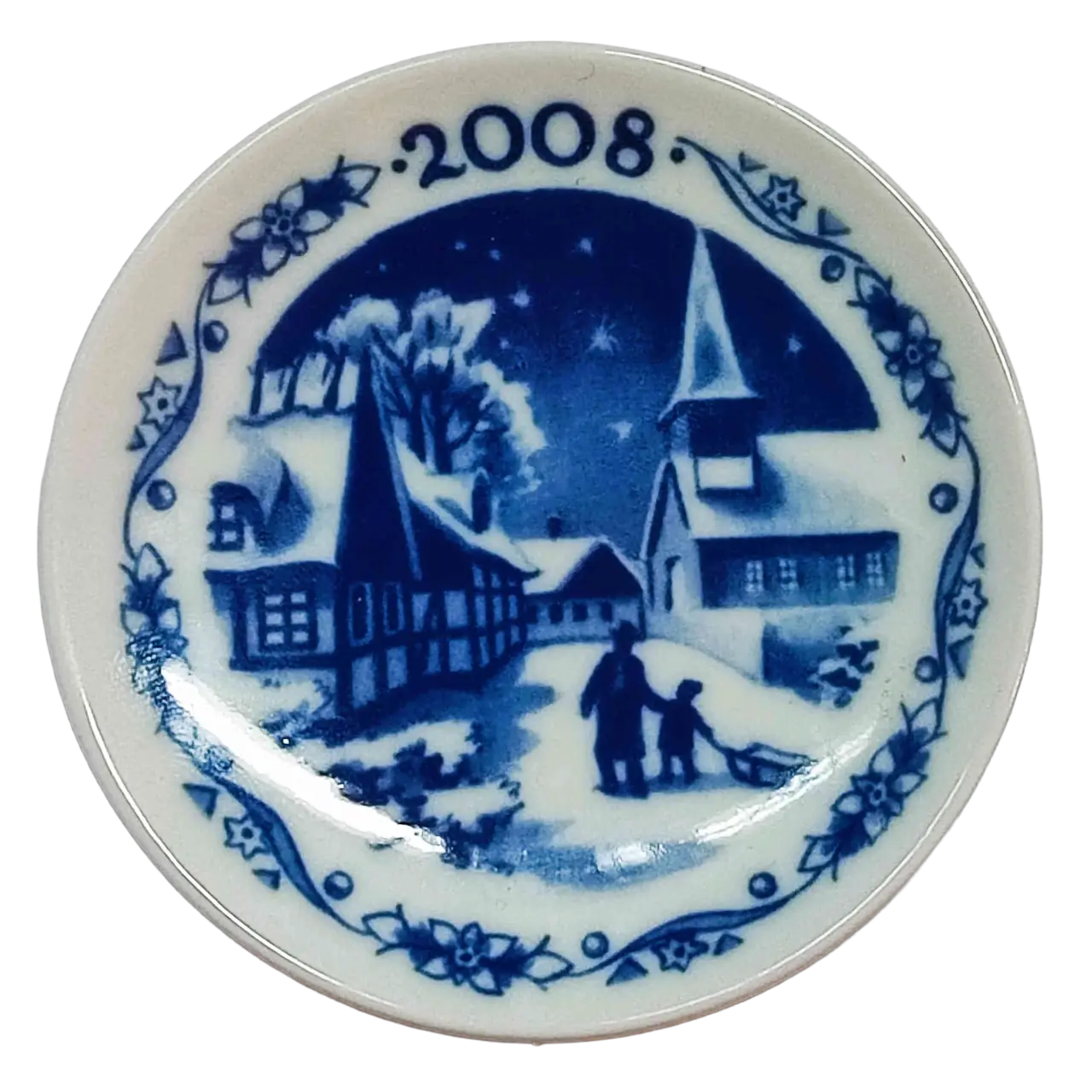 Placchetta di Natale 2008 Royal Copenhagen - 8 cm - Reersø – I gatti senza coda - Sven Vestergaard - Blu; Bianco
