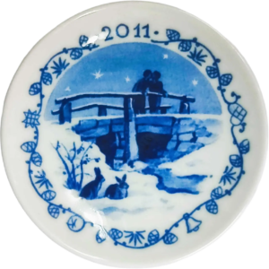 Placchetta di Natale 2011 Royal Copenhagen - 8 cm - Ponte di Immervad - Sven Vestergaard - Blu; Bianco
