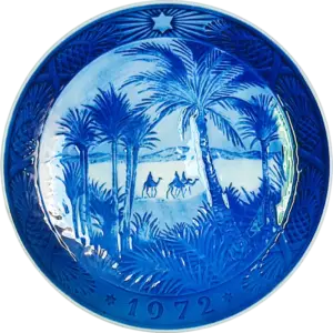 Piatto di Natale 1972 Royal Copenhagen - 18 cm - Nel deserto - Kaj Lange - Blu; Bianco