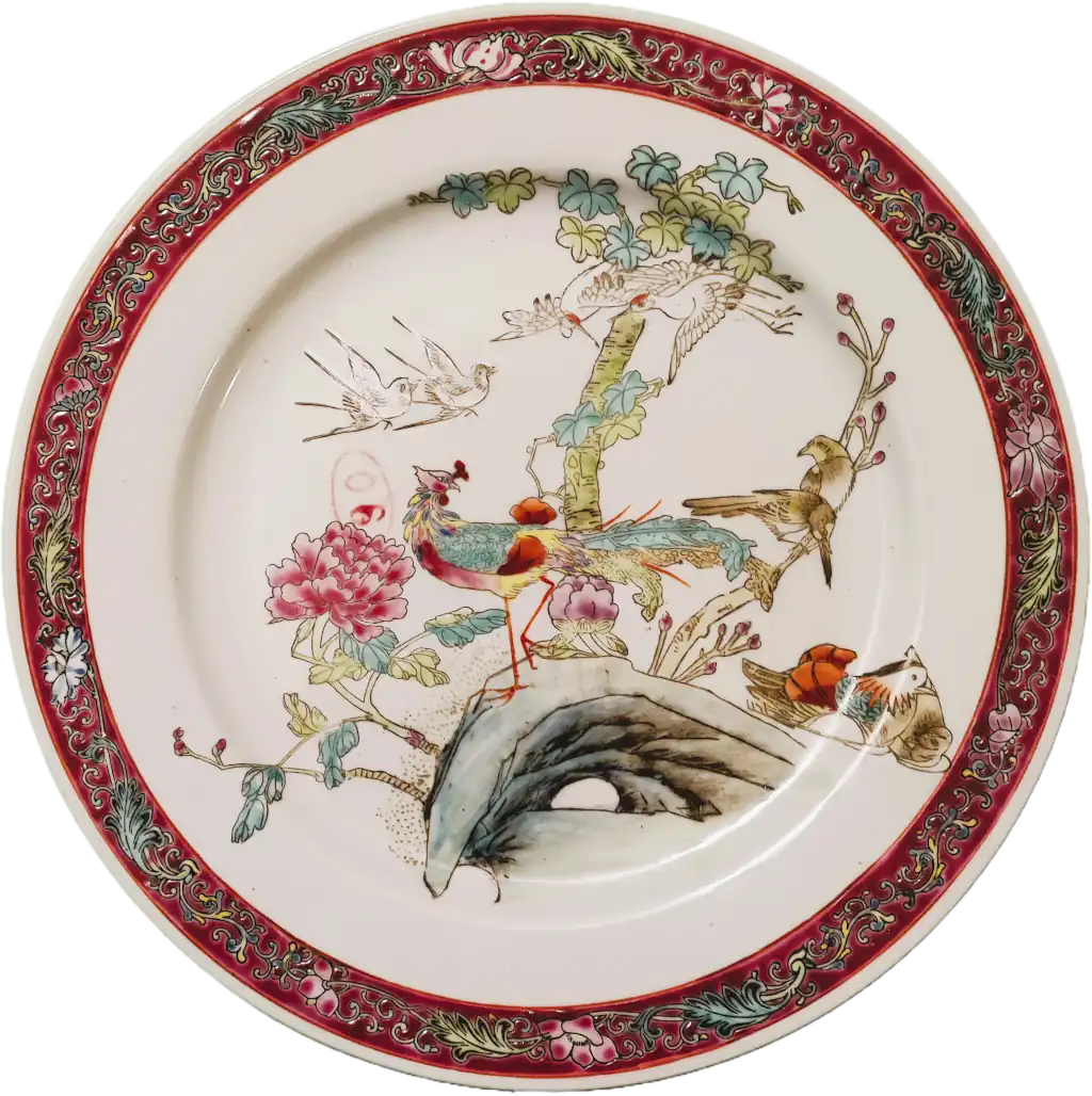 Piatto decorativo in porcellana cinese Jingdezhen – Uccelli e fiori