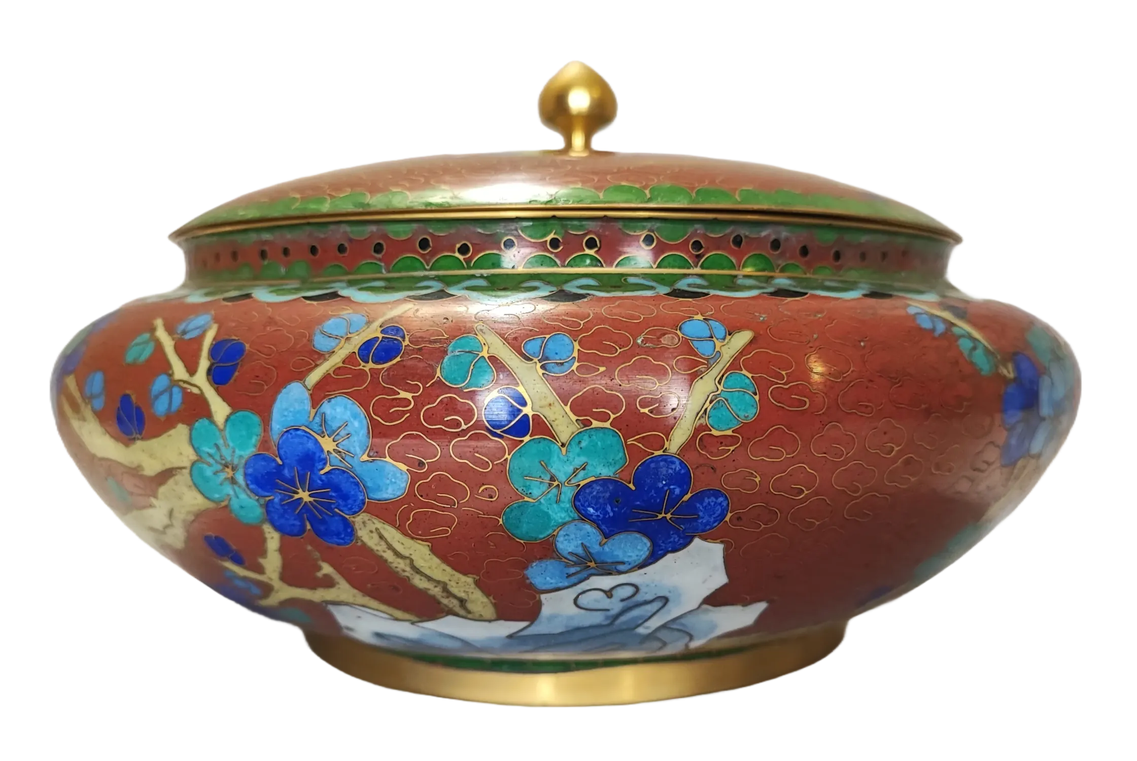 Vaso • Fiori e Peonie in Smalto Rosso • Cloisonnè - immagine 2