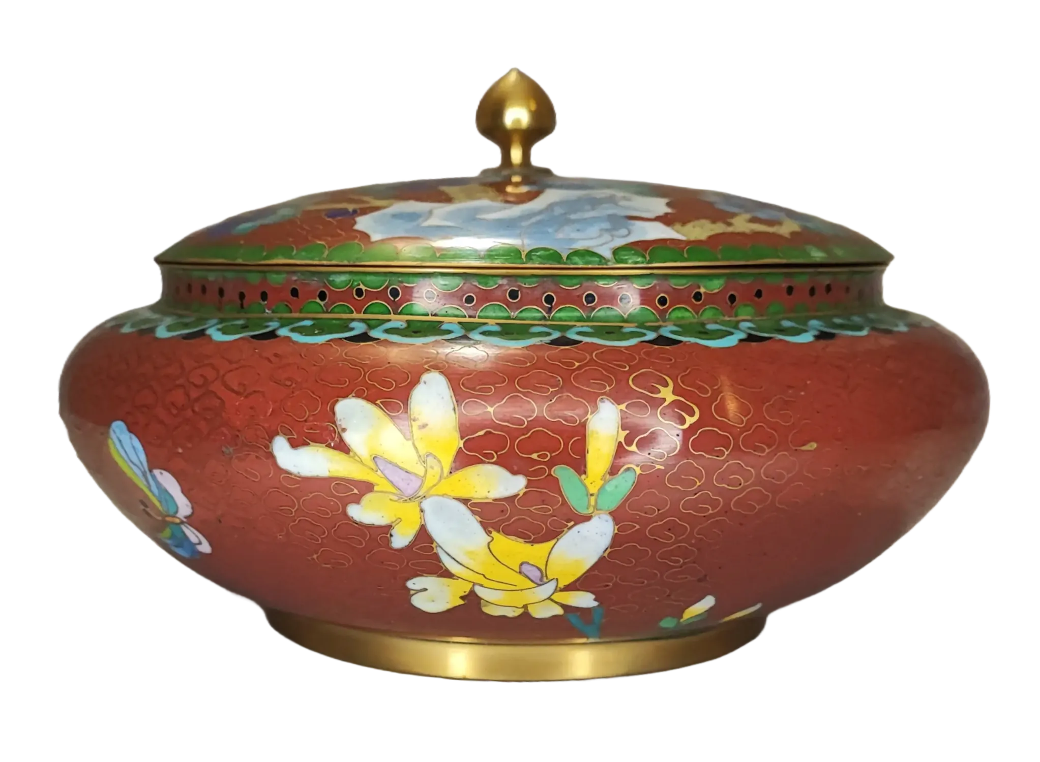 Vaso • Fiori e Peonie in Smalto Rosso • Cloisonnè - immagine 4