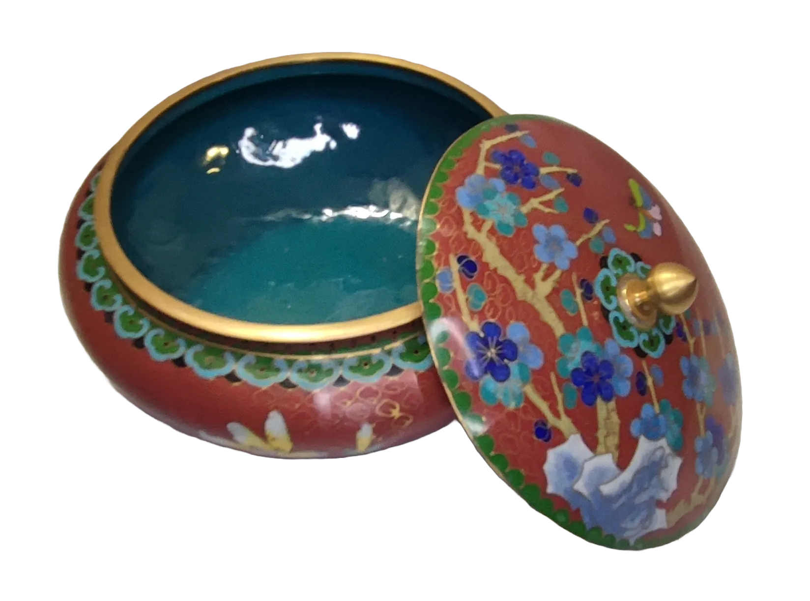 Vaso • Fiori e Peonie in Smalto Rosso • Cloisonnè - immagine 3
