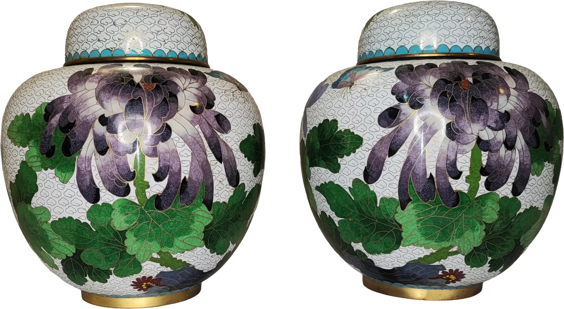 Vaso • Fiori • Nuvole a spirale - In Smalto Bianco • Cloisonne • Ginger Jar (Coppia) - immagine 4
