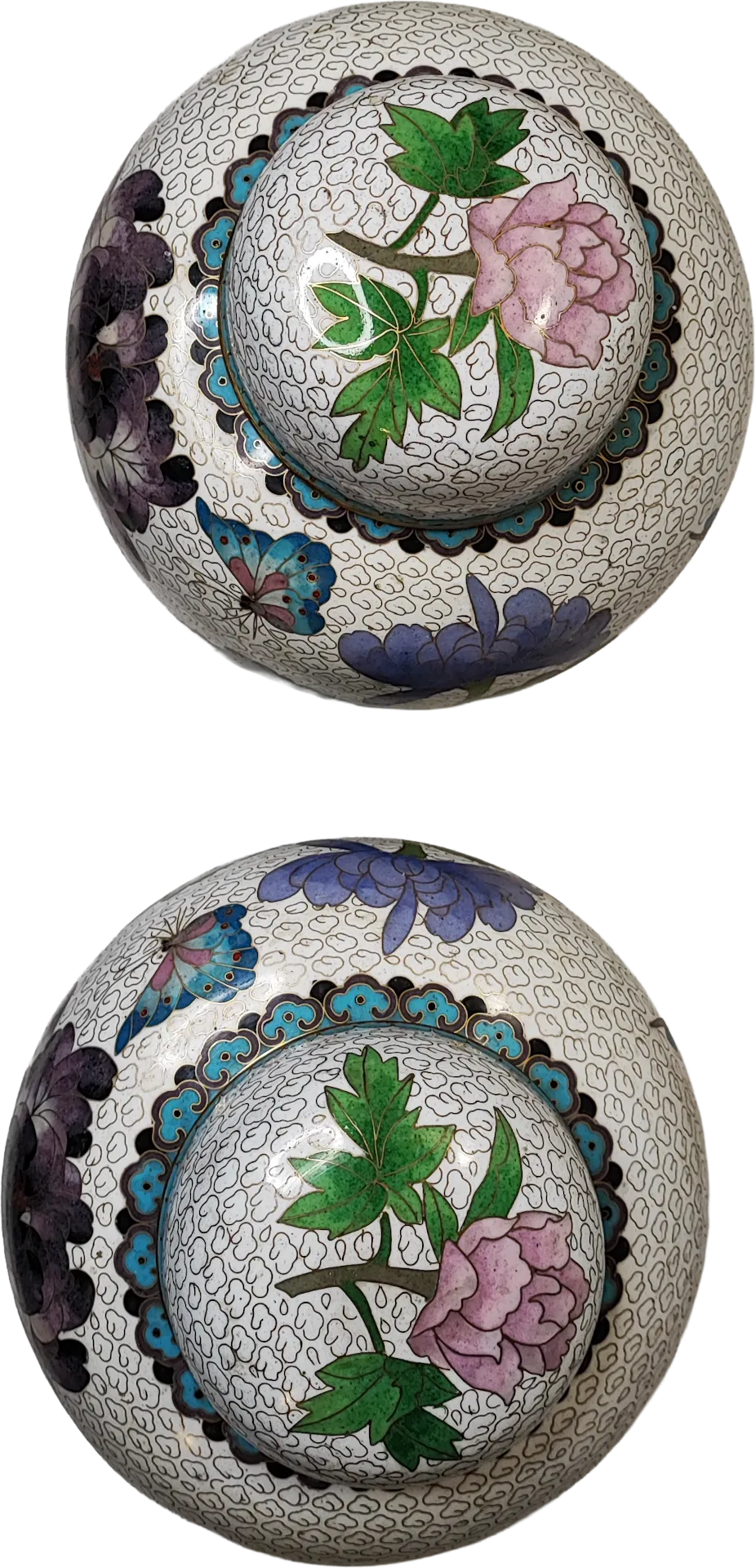 Vaso • Fiori • Nuvole a spirale - In Smalto Bianco • Cloisonne • Ginger Jar (Coppia) - immagine 6